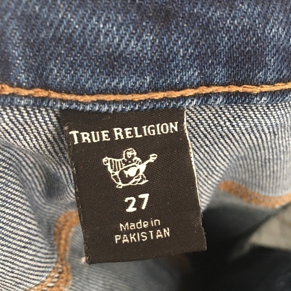 TRUE RELIGION Starr High Rise Cropped Distressed Jeans Raw Hem Blue Size 27 - Picture 5 of 8